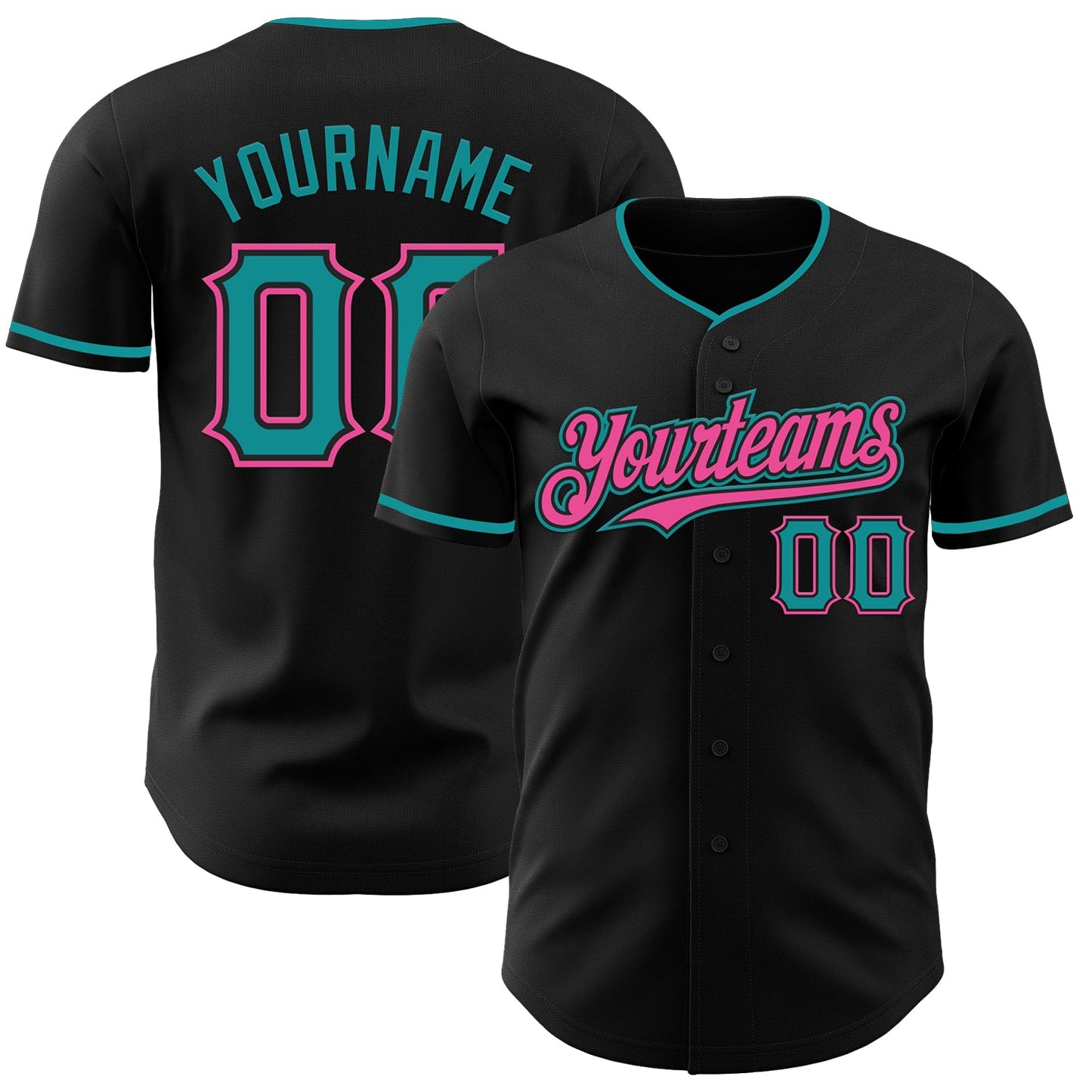 Custom Black Teal-Pink Authentic Baseball Jersey - Sky-Custom