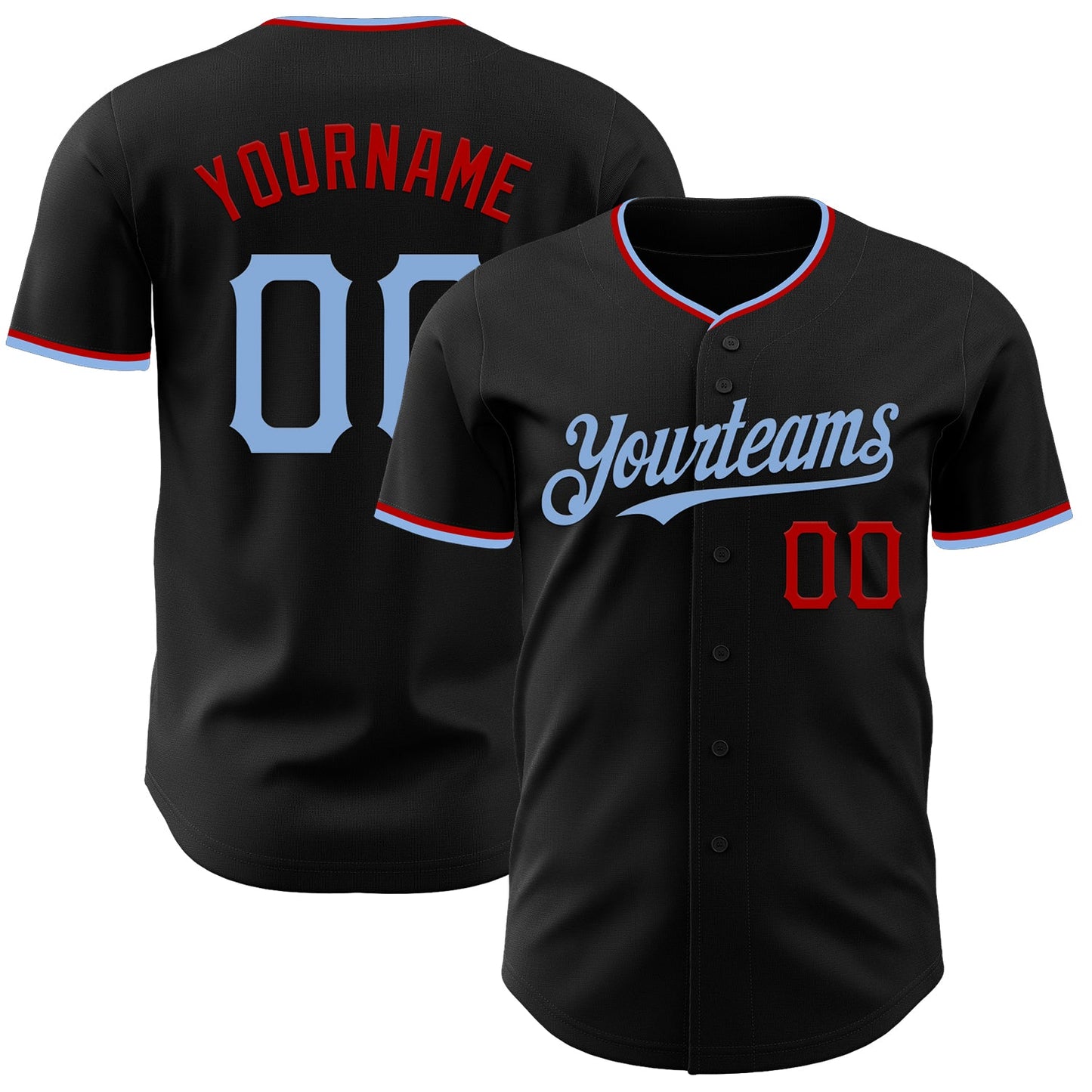 Custom Black Light Blue-Red Authentic Baseball Jersey - Sky-Custom