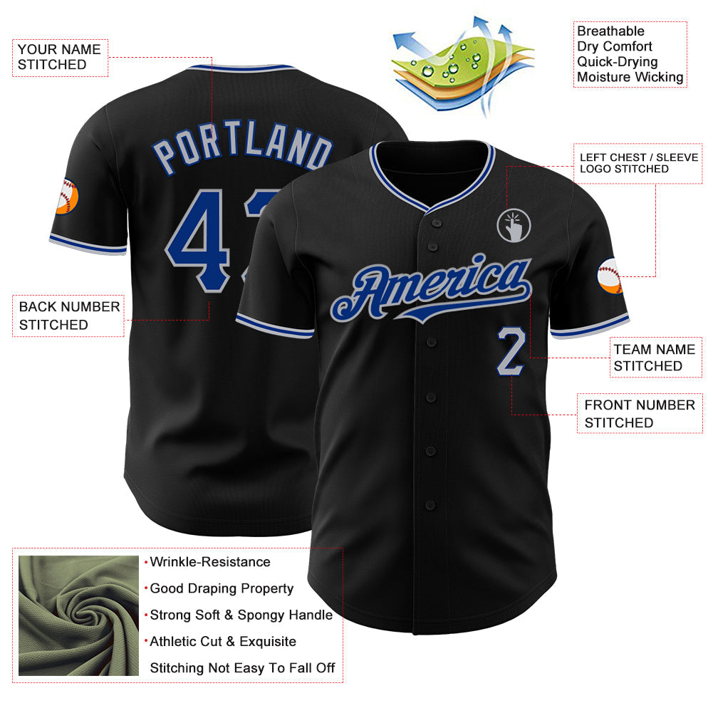Custom Black Royal-Gray Authentic Baseball Jersey - Sky-Custom