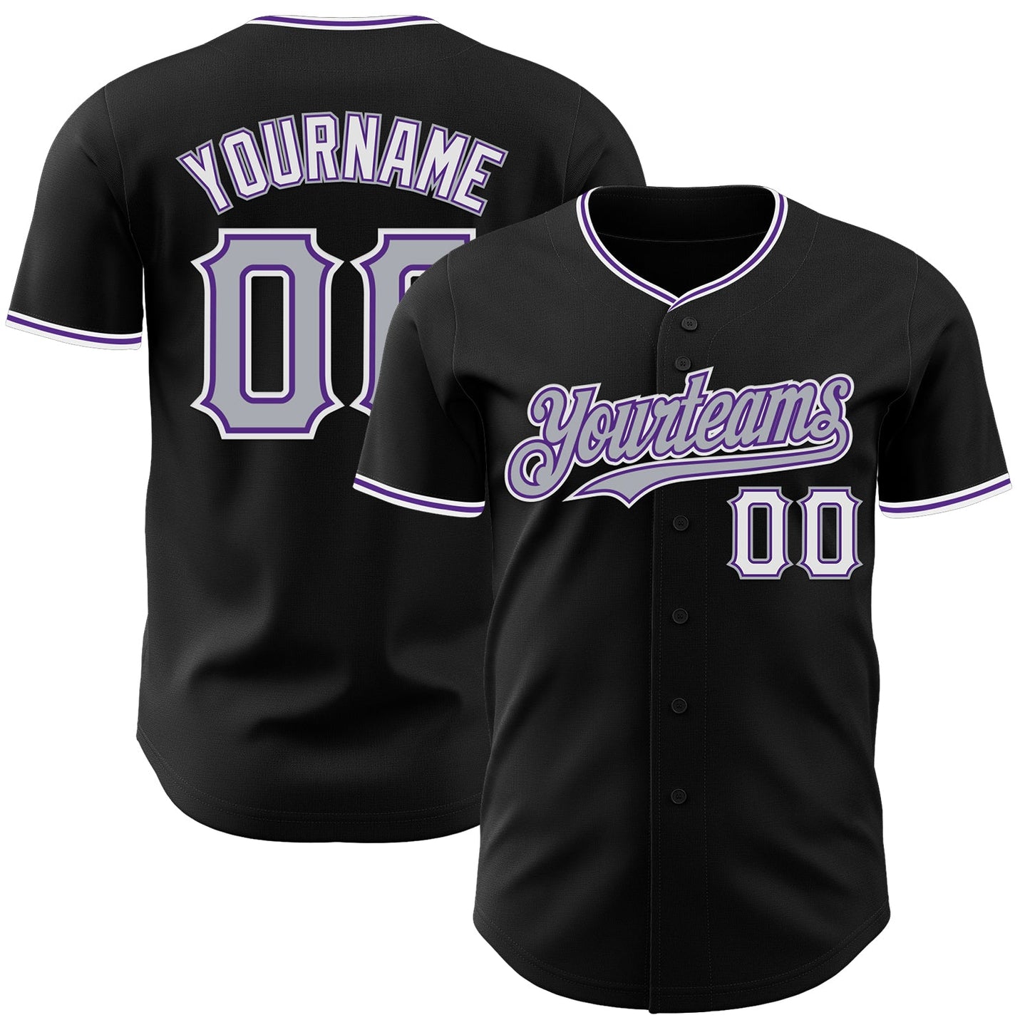 Custom Black Gray Purple-White Authentic Baseball Jersey - Sky-Custom