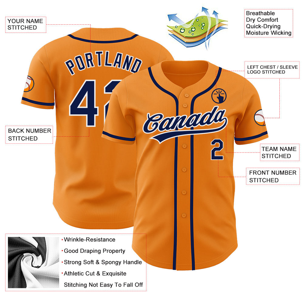 Custom Bay Orange Navy-White Authentic Baseball Jersey - Sky-Custom