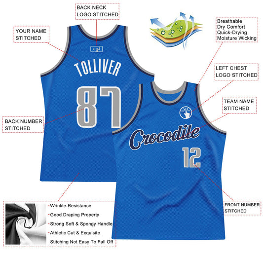 Custom Blue Gray-Navy Authentic Throwback Basketball Jersey - Sky-Custom