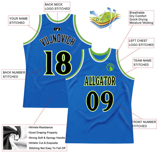 Custom Blue Black-Neon Green Authentic Throwback Basketball Jersey - Sky-Custom