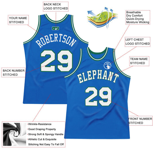Custom Blue White-Kelly Green Authentic Throwback Basketball Jersey - Sky-Custom