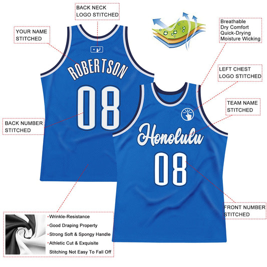 Custom Blue White-Navy Authentic Throwback Basketball Jersey - Sky-Custom