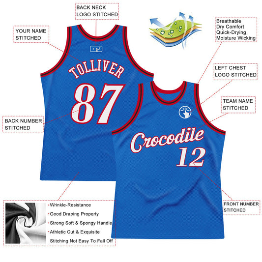 Custom Blue White-Red Authentic Throwback Basketball Jersey - Sky-Custom