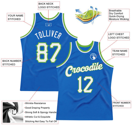 Custom Blue White-Neon Green Authentic Throwback Basketball Jersey - Sky-Custom