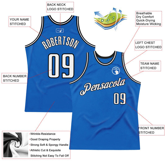 Custom Blue White-Black Authentic Throwback Basketball Jersey - Sky-Custom