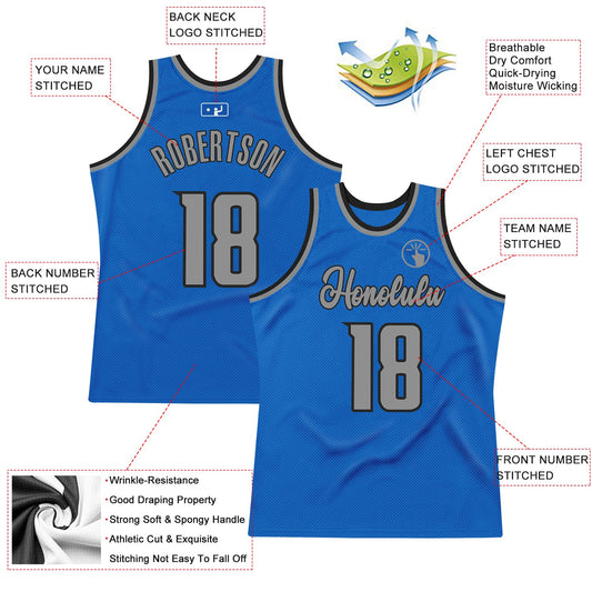 Custom Blue Gray-Black Authentic Throwback Basketball Jersey - Sky-Custom