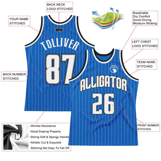 Custom Blue White Pinstripe White-Black Authentic Basketball Jersey - Sky-Custom