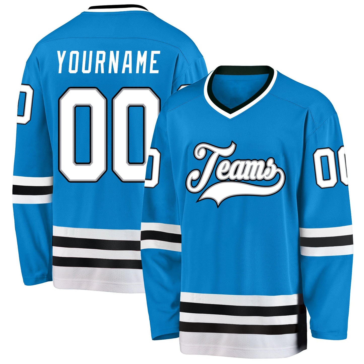 Custom Blue White-Black Hockey Jersey - Sky-Custom