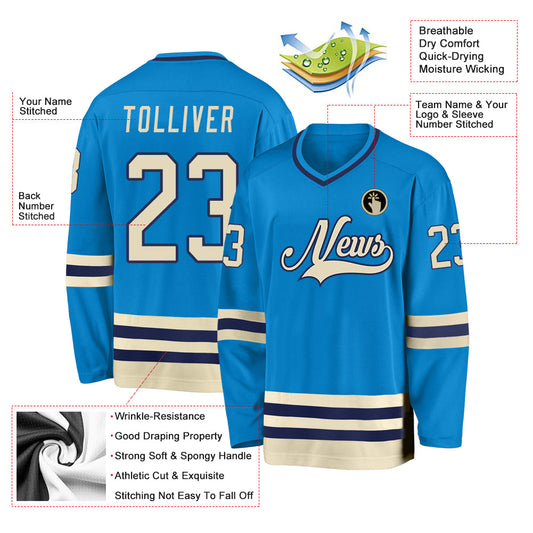 Custom Blue Cream-Navy Hockey Jersey - Sky-Custom