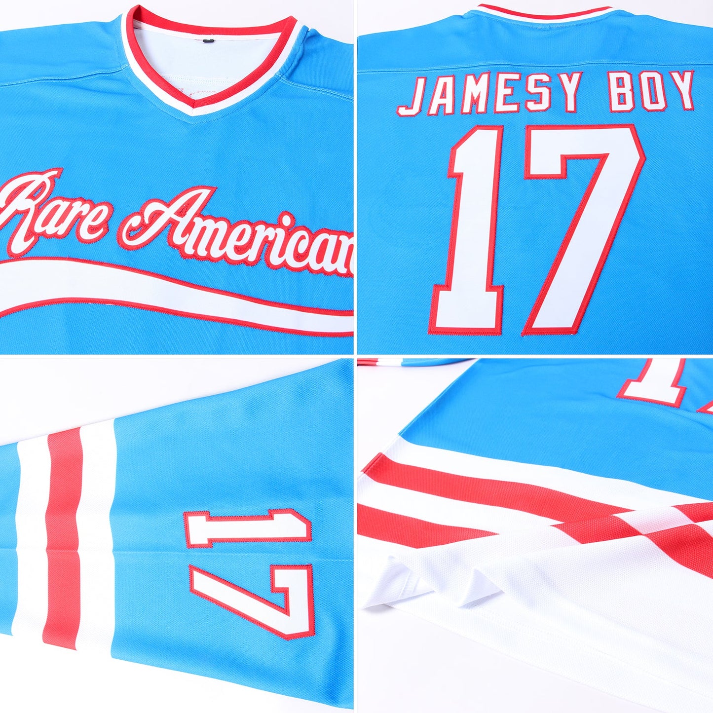 Custom Blue White-Red Hockey Jersey - Sky-Custom