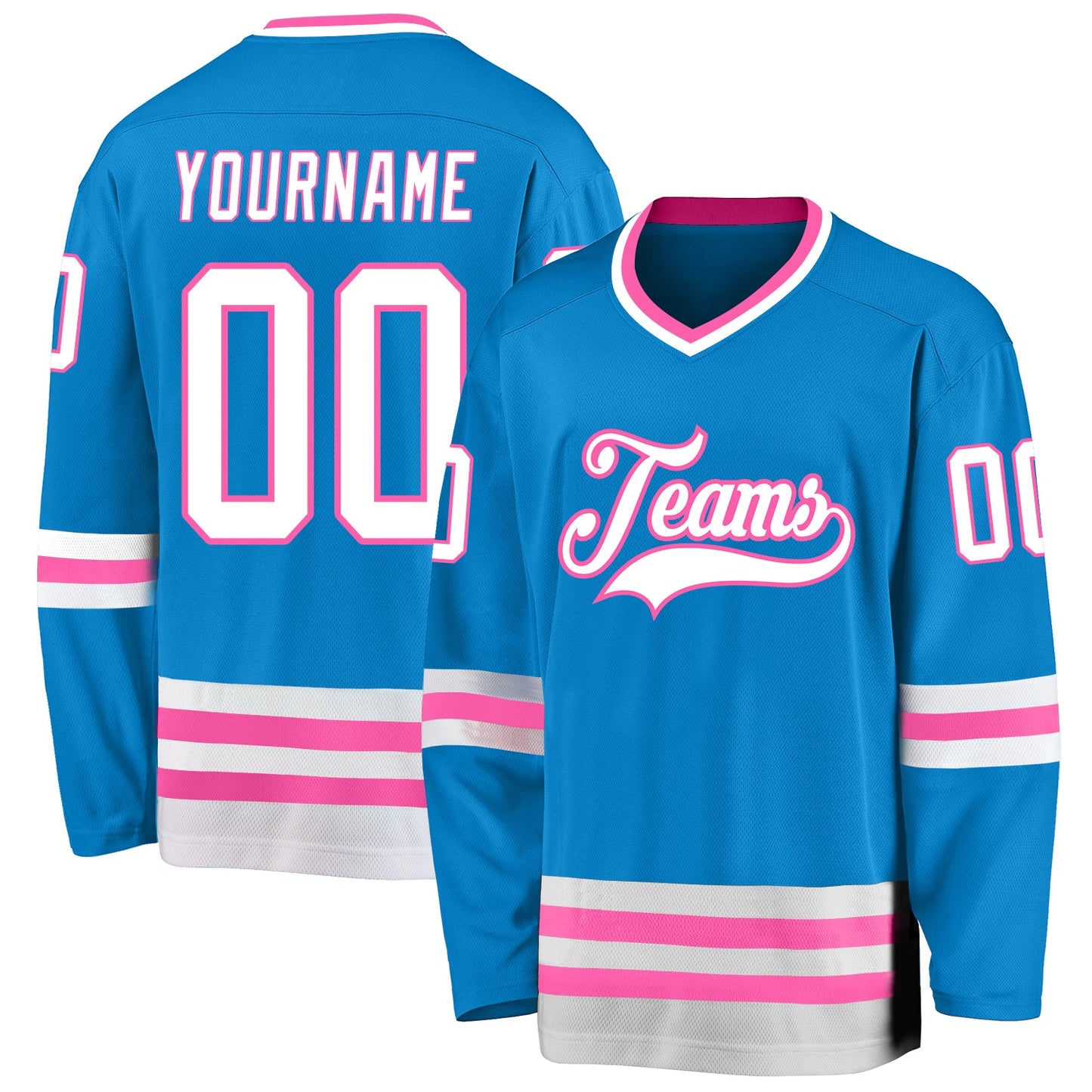 Custom Blue White-Pink Hockey Jersey - Sky-Custom