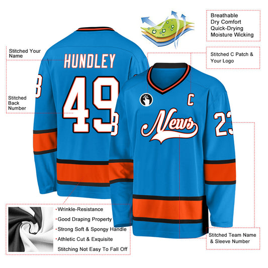 Custom Blue White-Orange Hockey Jersey - Sky-Custom