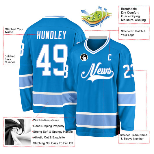 Custom Blue White-Light Blue Hockey Jersey - Sky-Custom