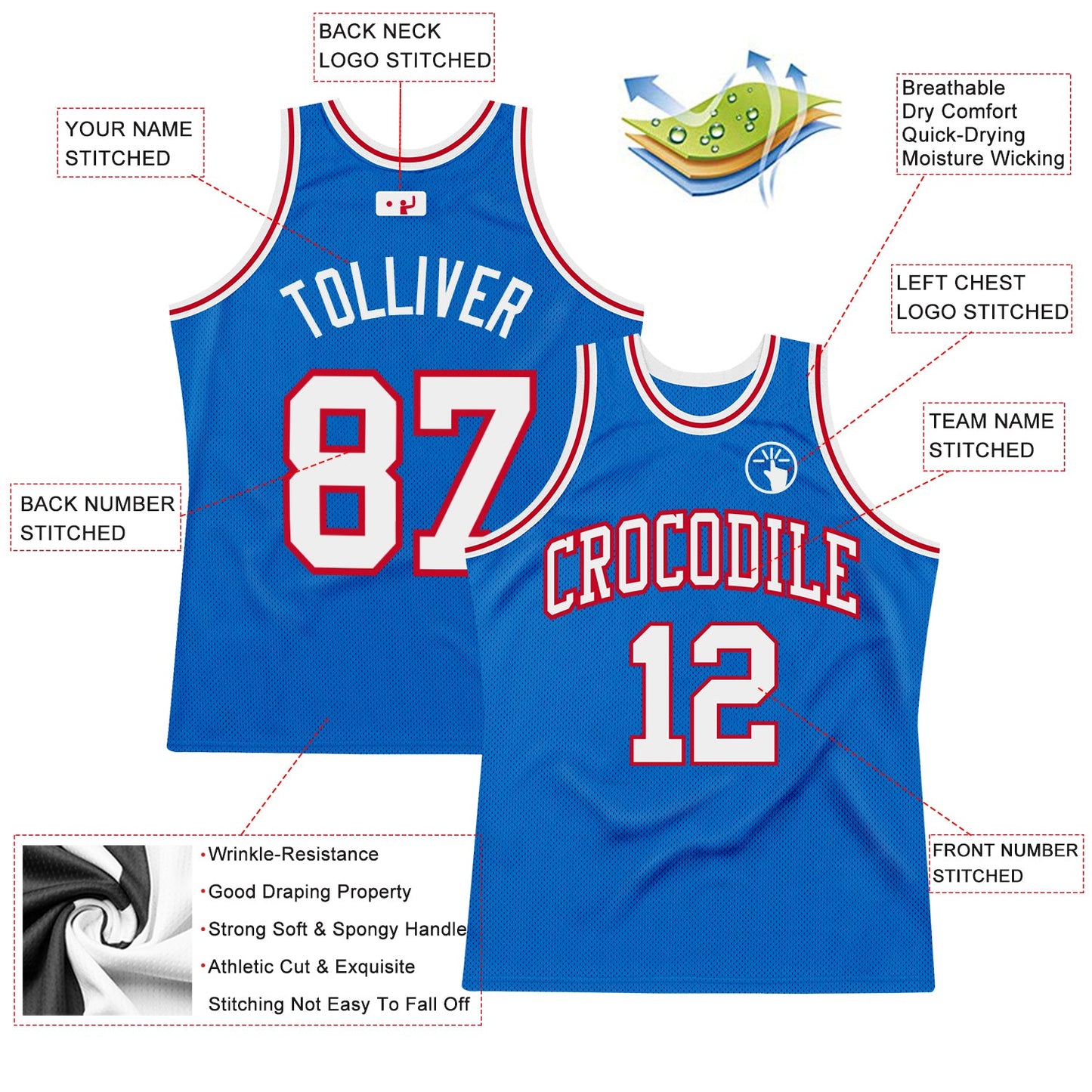 Custom Blue White-Red Authentic Throwback Basketball Jersey - Sky-Custom
