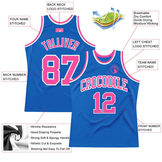 Custom Blue Pink-White Authentic Throwback Basketball Jersey - Sky-Custom