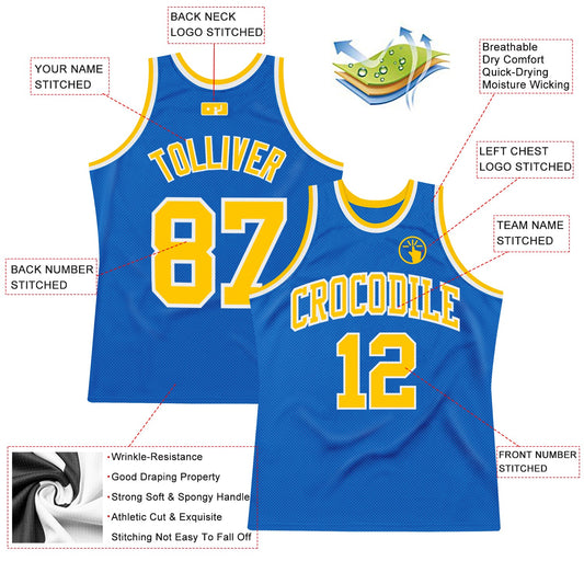 Custom Blue Gold-White Authentic Throwback Basketball Jersey - Sky-Custom