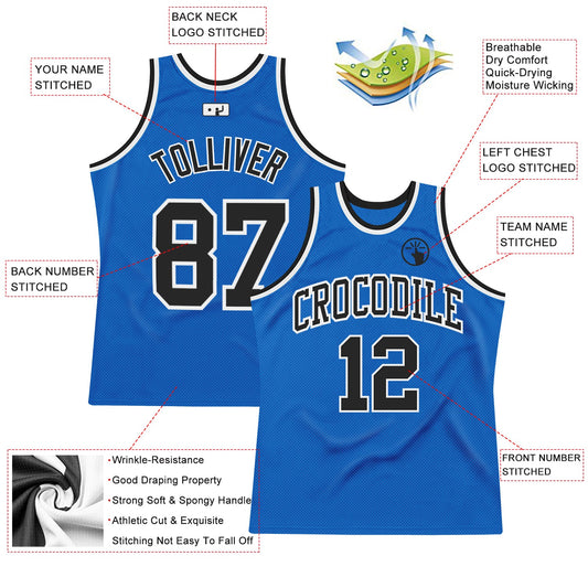 Custom Blue Black-White Authentic Throwback Basketball Jersey - Sky-Custom