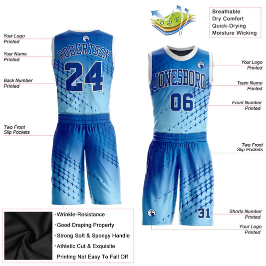 Custom Blue Royal-Light Blue Round Neck Sublimation Basketball Suit Jersey - Sky-Custom