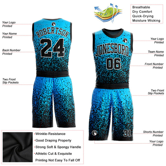 Custom Blue Black-White Round Neck Sublimation Basketball Suit Jersey - Sky-Custom