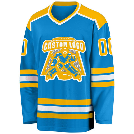 Custom Blue Gold-White Hockey Jersey - Sky-Custom