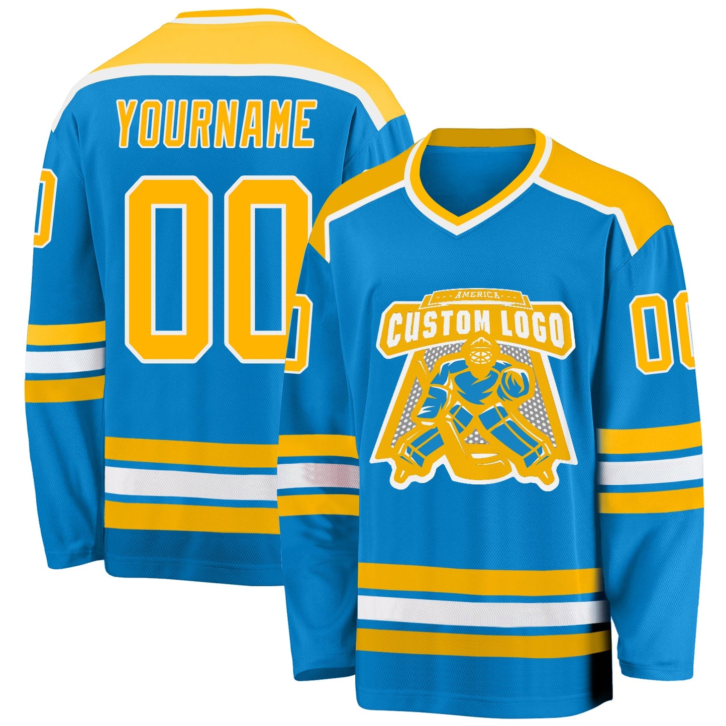 Custom Blue Gold-White Hockey Jersey - Sky-Custom