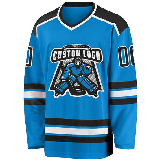 Custom Blue Black-White Hockey Jersey - Sky-Custom