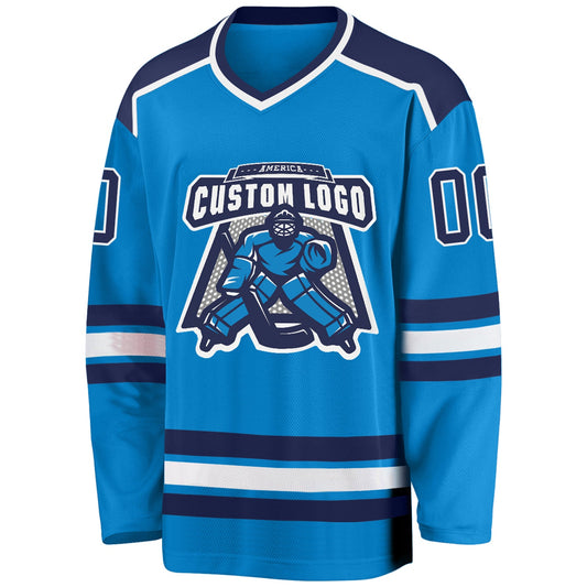 Custom Blue Navy-White Hockey Jersey - Sky-Custom