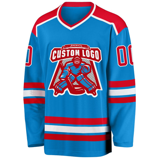 Custom Blue Red-White Hockey Jersey - Sky-Custom