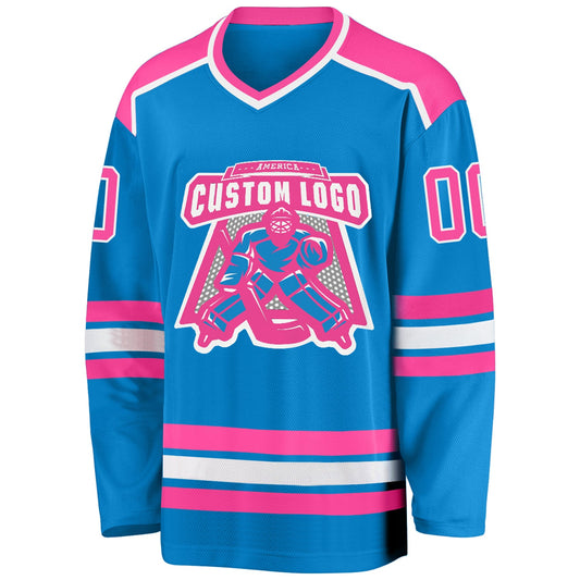 Custom Blue Pink-White Hockey Jersey - Sky-Custom
