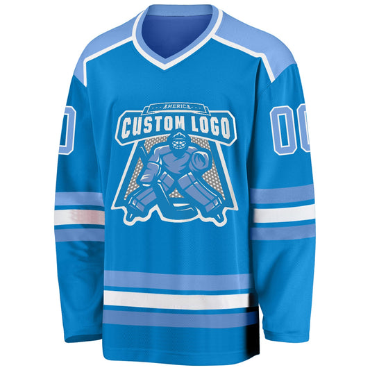 Custom Blue Light Blue-White Hockey Jersey - Sky-Custom