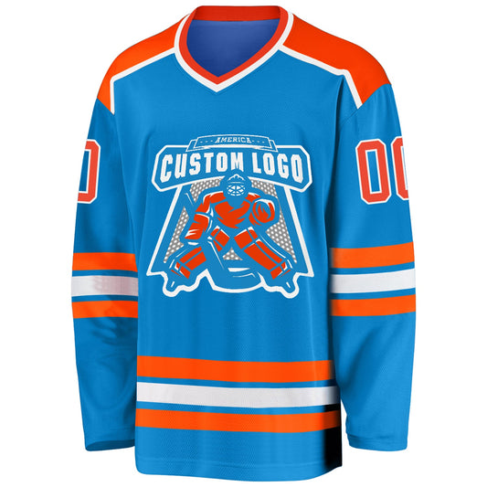 Custom Blue Orange-White Hockey Jersey - Sky-Custom