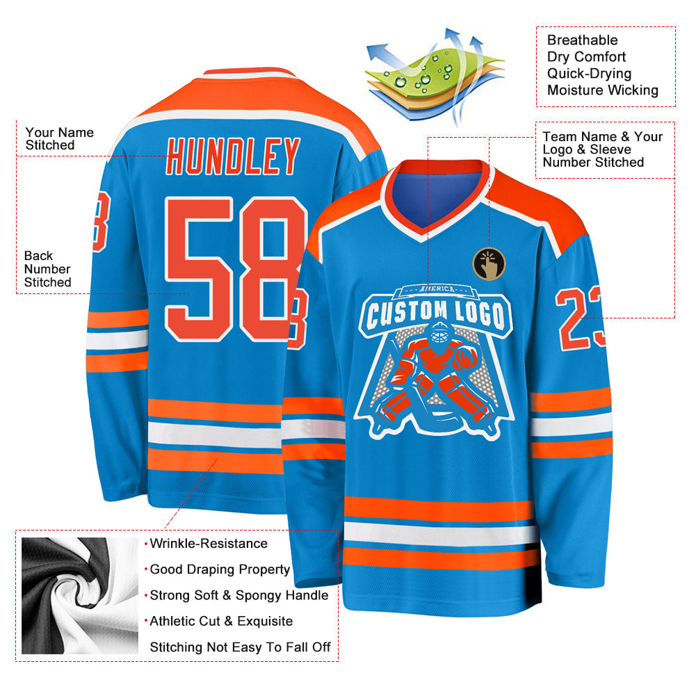 Custom Blue Orange-White Hockey Jersey - Sky-Custom