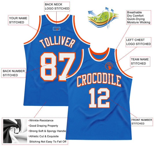 Custom Blue White-Orange Authentic Throwback Basketball Jersey - Sky-Custom