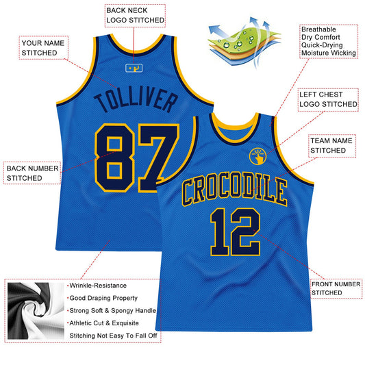 Custom Blue Navy-Gold Authentic Throwback Basketball Jersey - Sky-Custom