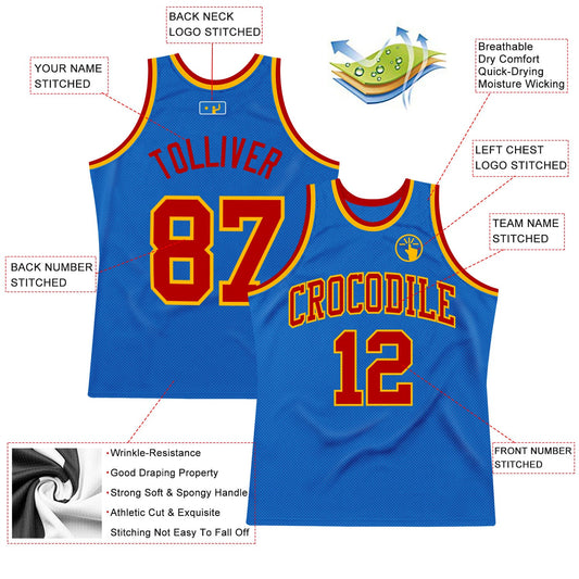 Custom Blue Red-Gold Authentic Throwback Basketball Jersey - Sky-Custom