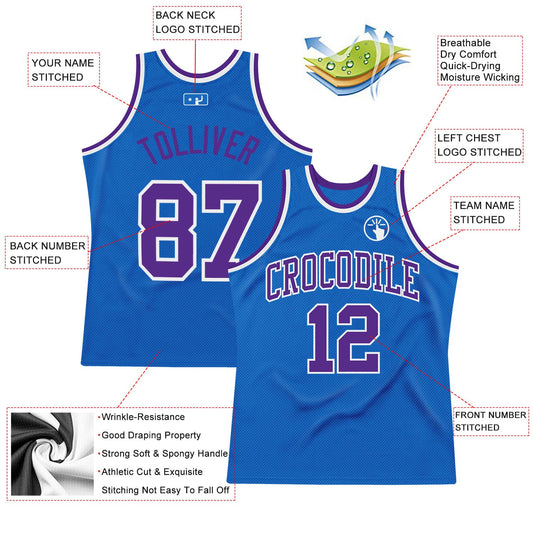 Custom Blue Purple-White Authentic Throwback Basketball Jersey - Sky-Custom