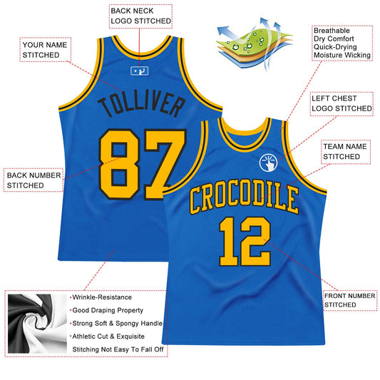 Custom Blue Gold-Black Authentic Throwback Basketball Jersey - Sky-Custom