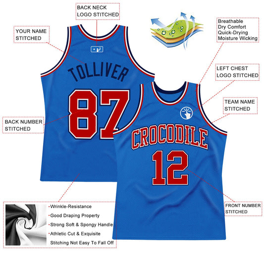 Custom Blue Red-Navy Authentic Throwback Basketball Jersey - Sky-Custom