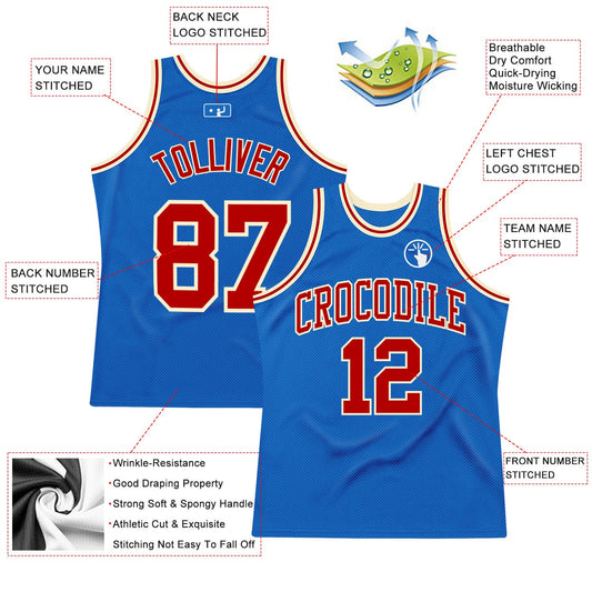 Custom Blue Red-Cream Authentic Throwback Basketball Jersey - Sky-Custom