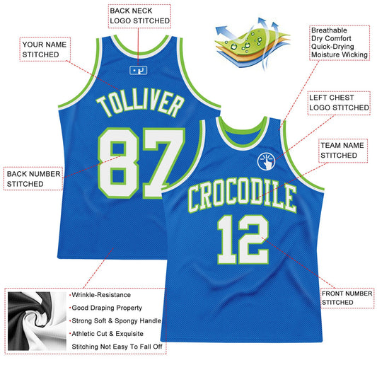 Custom Blue White-Neon Green Authentic Throwback Basketball Jersey - Sky-Custom