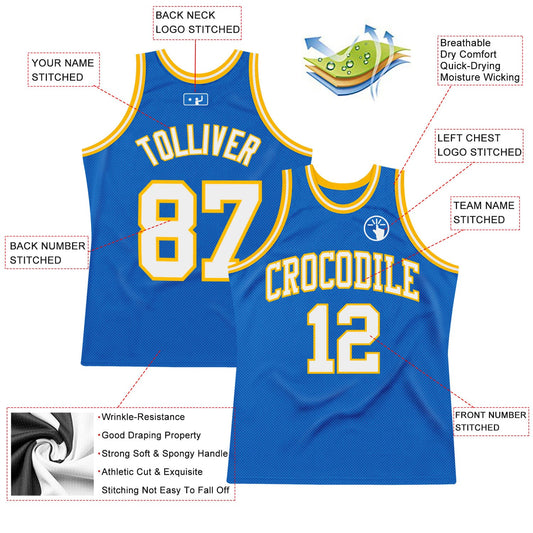 Custom Blue White-Gold Authentic Throwback Basketball Jersey - Sky-Custom