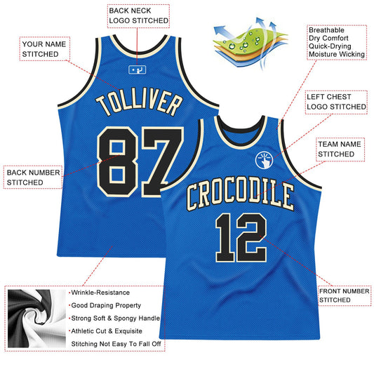 Custom Blue Black-Cream Authentic Throwback Basketball Jersey - Sky-Custom