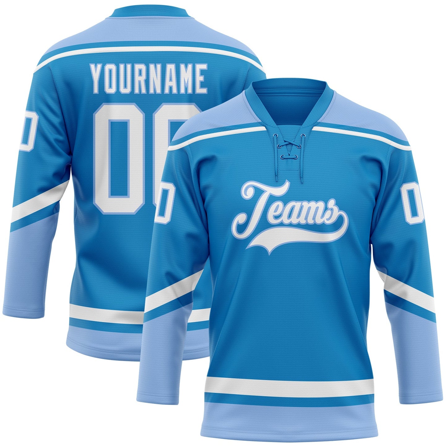 Custom Blue White-Light Blue Hockey Lace Neck Jersey - Sky-Custom