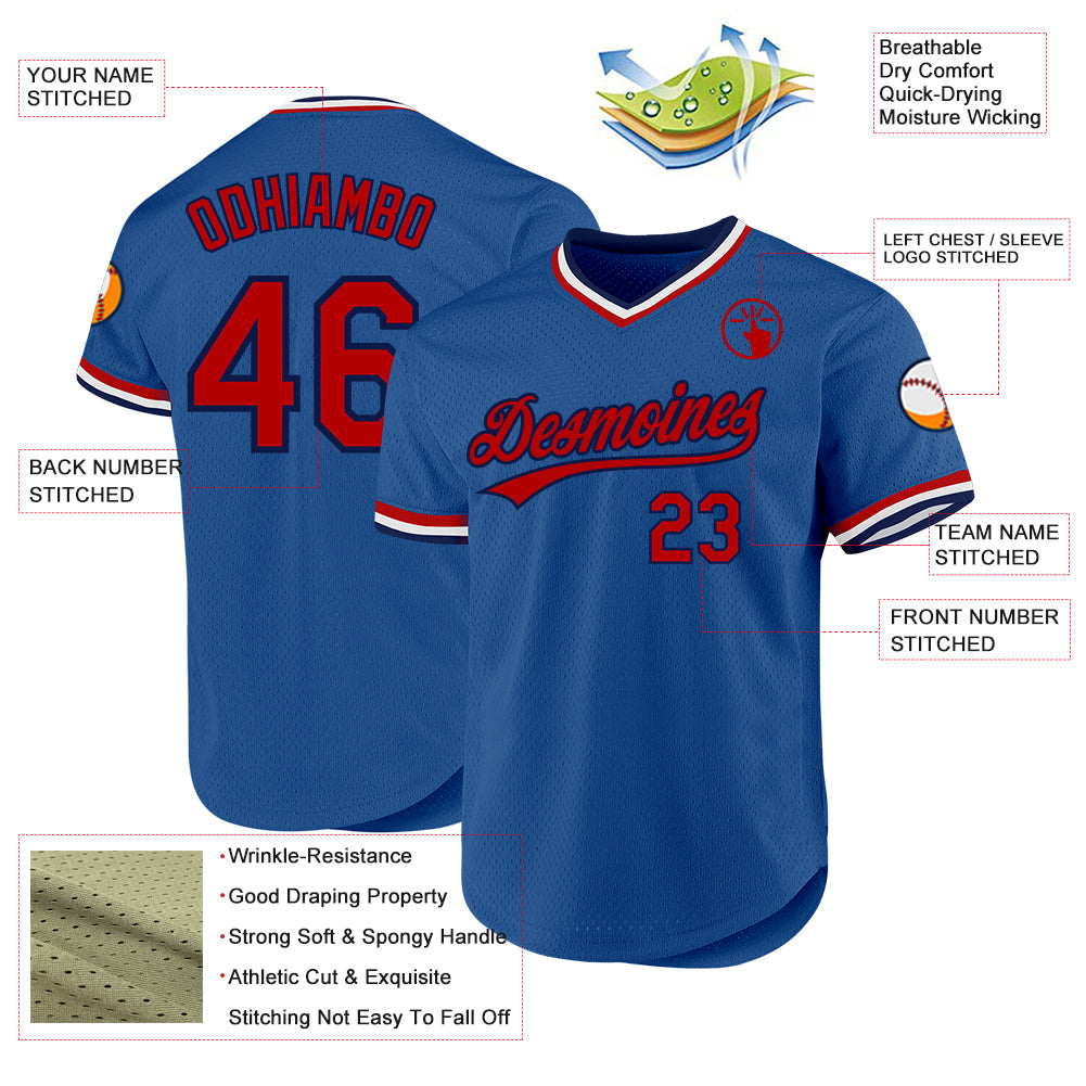 Custom Blue Red-Navy Authentic Throwback Baseball Jersey - Sky-Custom