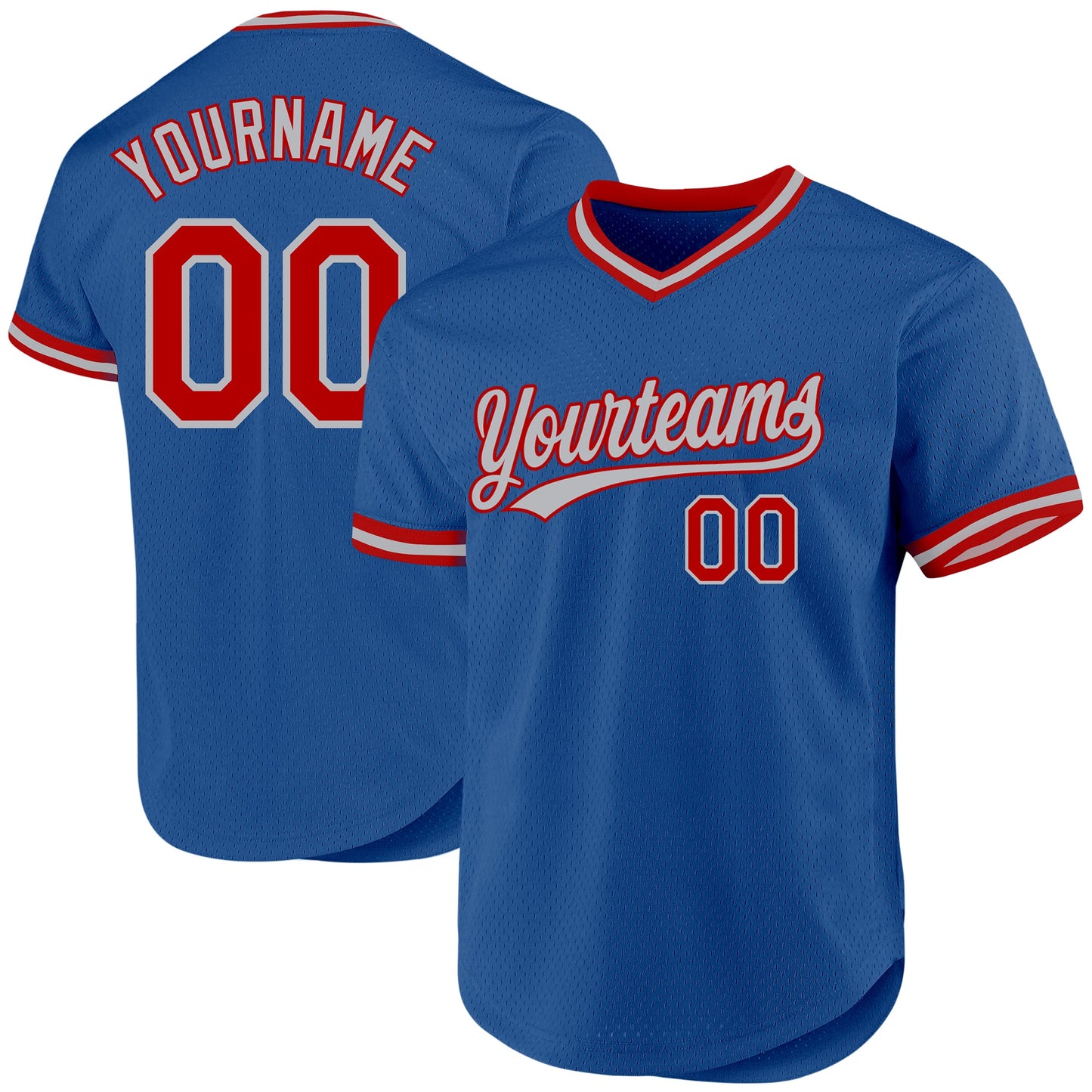 Custom Blue Red-Gray Authentic Throwback Baseball Jersey - Sky-Custom