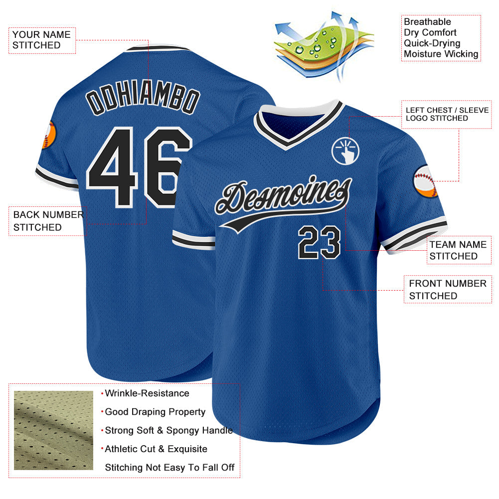 Custom Blue Black-White Authentic Throwback Baseball Jersey - Sky-Custom