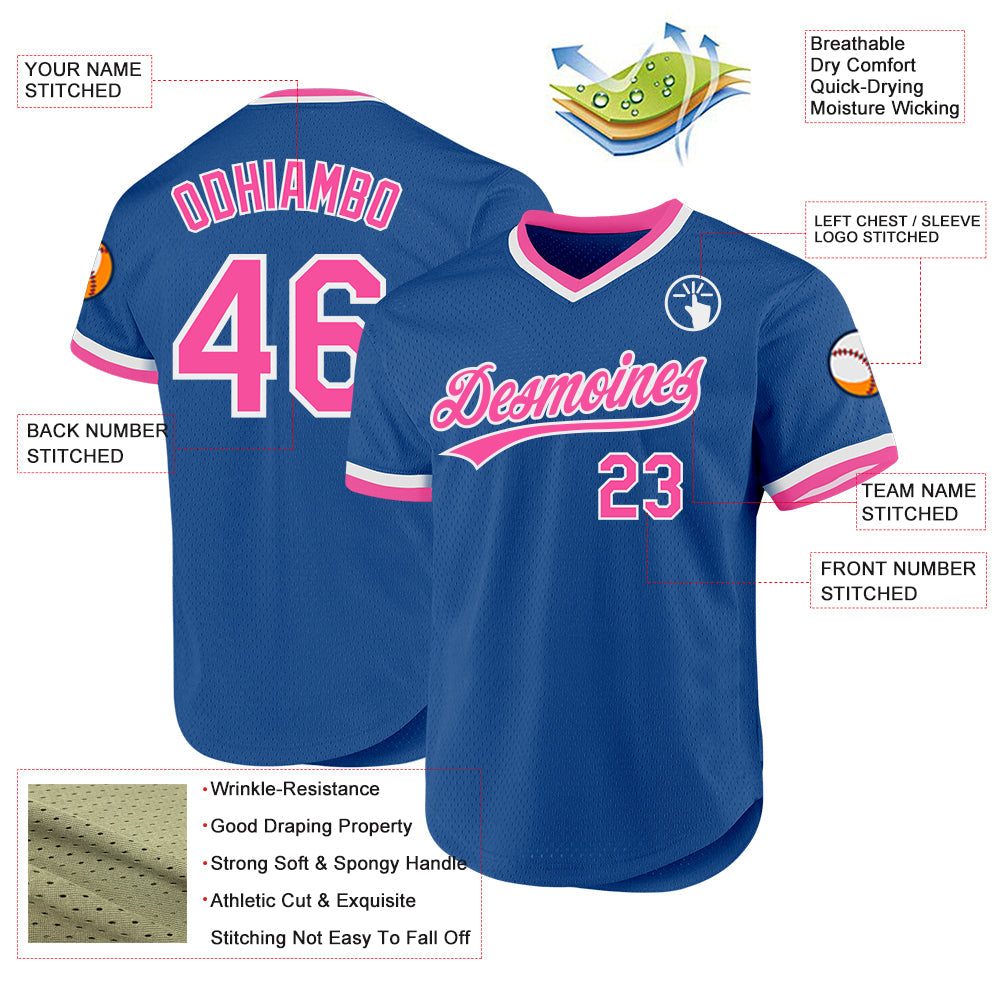 Custom Blue Pink-White Authentic Throwback Baseball Jersey - Sky-Custom